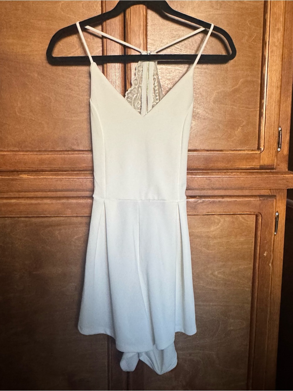 Women's Cream V-Neck Lace-Back Spaghetti Strap Romper